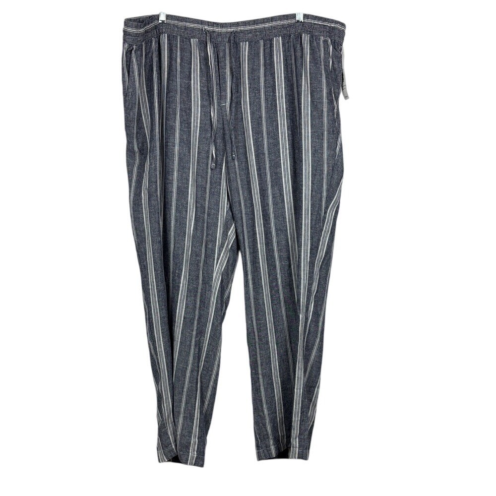 Old Navy Linen Blend Drawstring Elastic Pants Womens Size XXL Grey White Striped